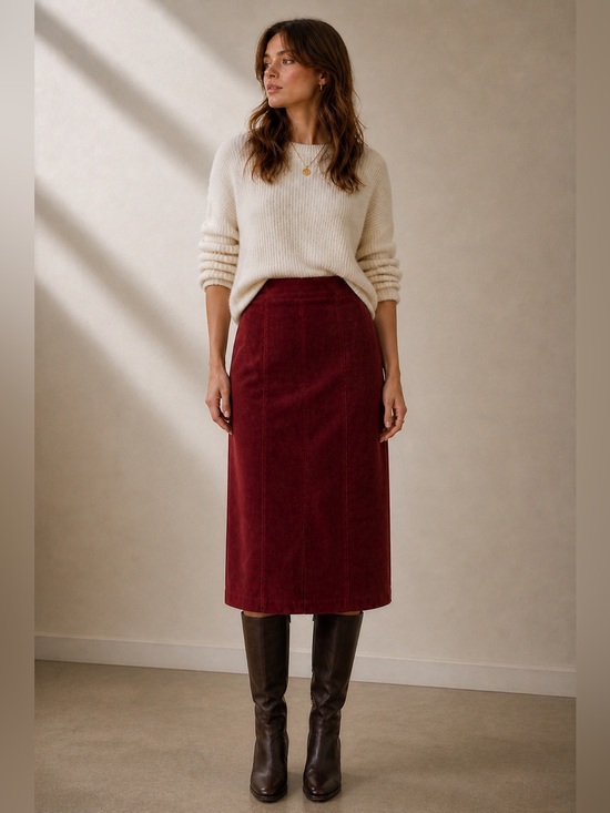 Danier Dresses & Skirts - Danier Burgundy Suede Leather Midi Skirt Vintage Y2K Size 12